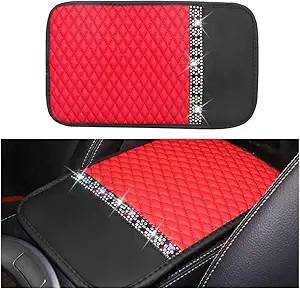 Crystal Rhinestone Leather Armrest Cover, Anti-Scratch Waterproof C Color: Red