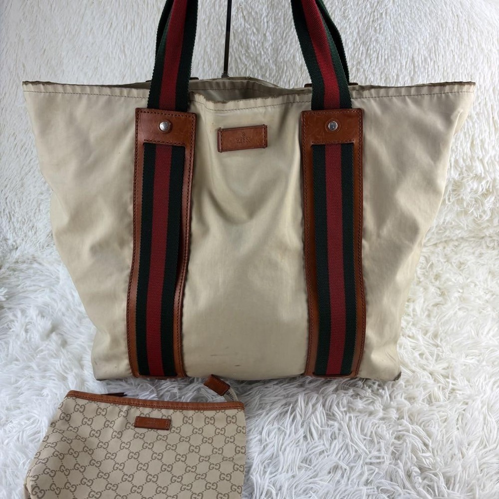 Gucci GG Sherry Line Oiled Leather Tote Bag Preowned Made in Italy