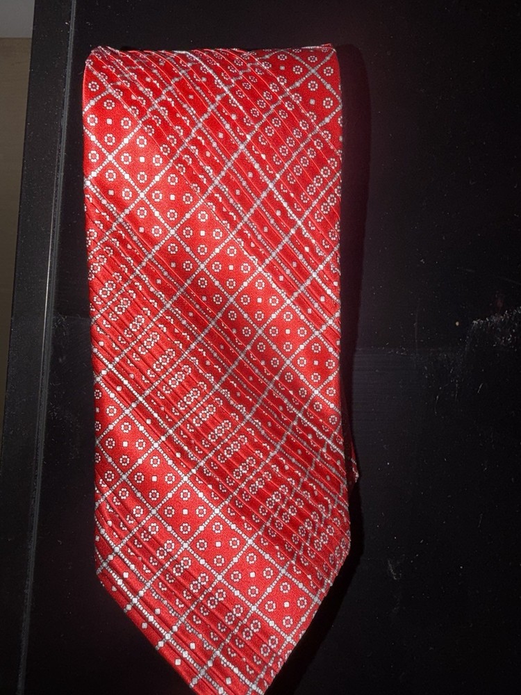 Men's Geometric Pattern Necktie Tie - Red, White & Gray - 1 Piece