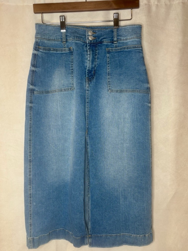 Scoop Denim Midi Skirt Size 4 Blue High Rise Straight Stretch