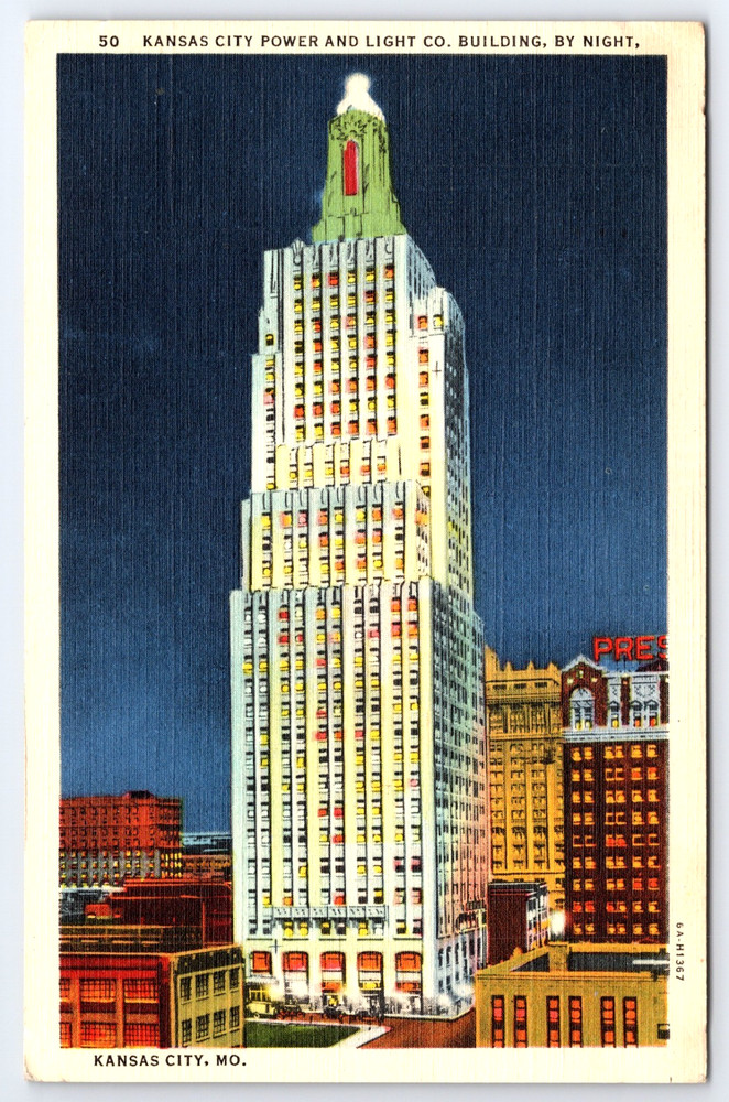 Kansas City Missouri MO Power And Light Company Building Vintage Linen Postcard