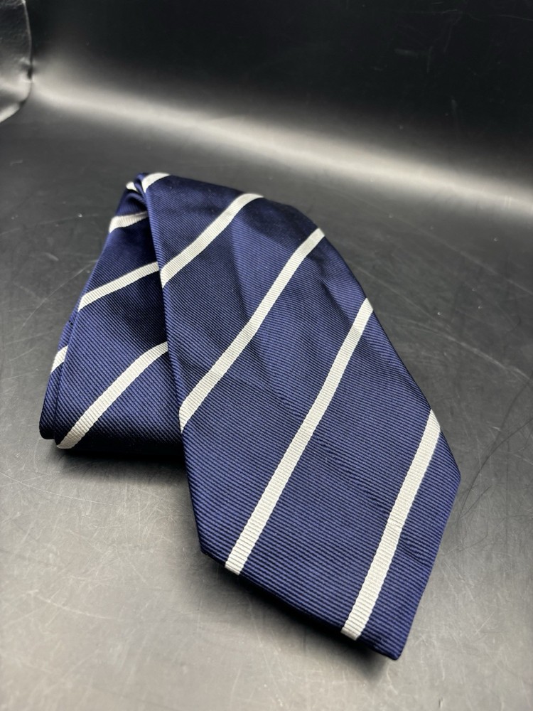 Ralph Lauren Purple Label Blue White Striped Silk Tie Italy