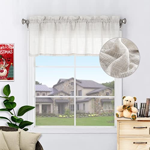 Beda Home Textured Linen Curtain Valance 52Wx18L for Kitchen Living Room in Natural Color