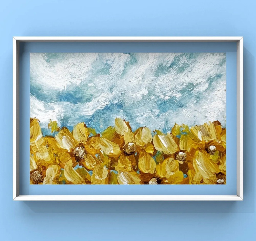 Abstract Sunflower Field Oil Painting Impressionist Ukrainian Landscape Artwork