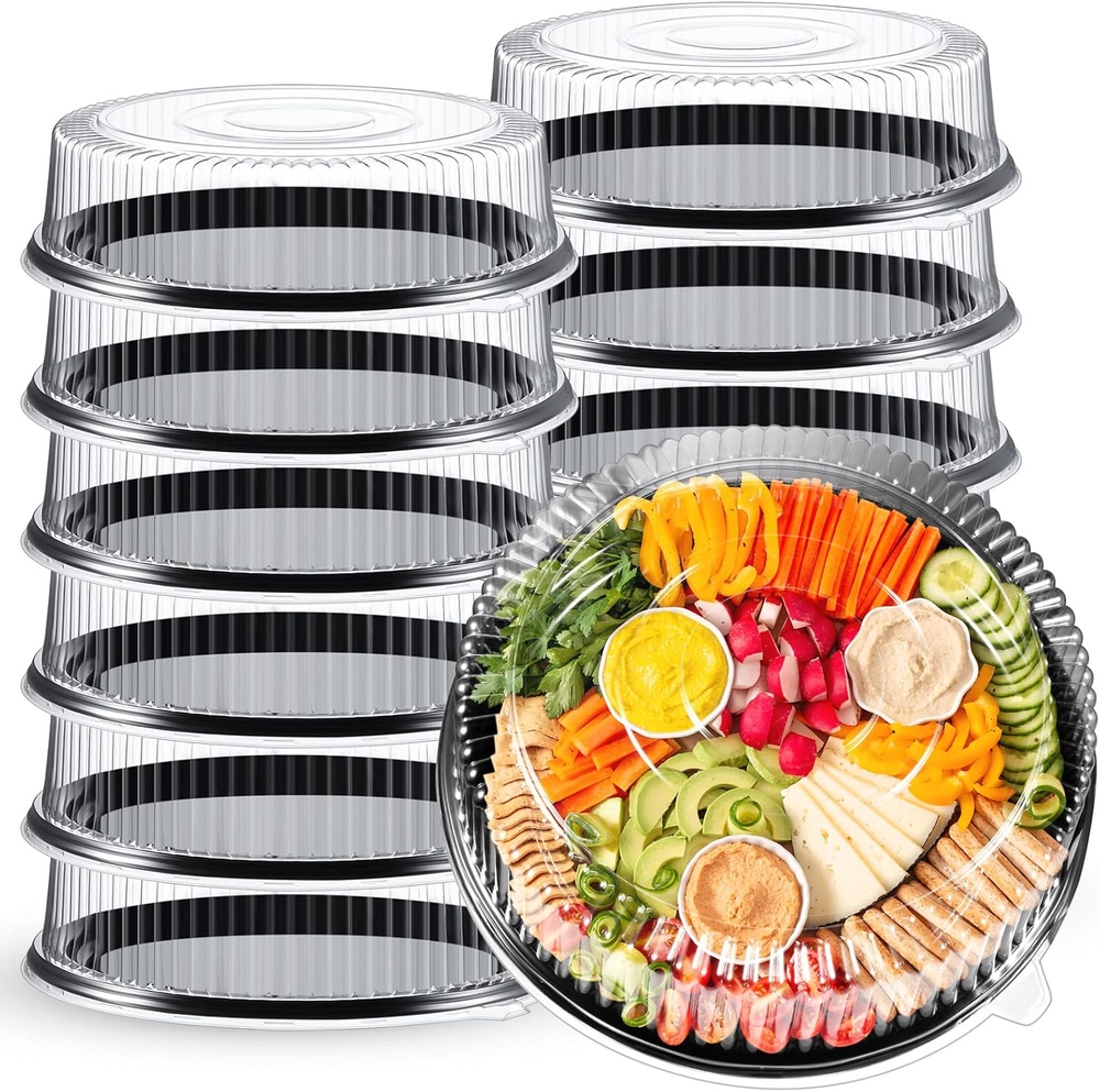 12 Pieces Serving Trays with Lid 18 Inch Plastic Party Platters with Lids Heavy