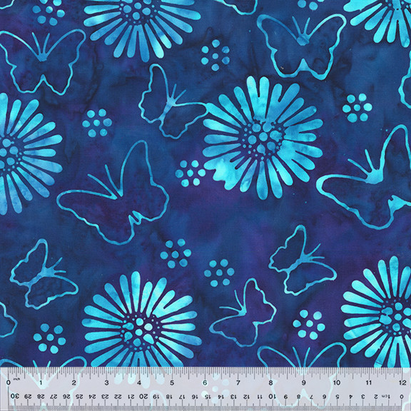 Anthology Batik Fabric | Vibrance Butterfly & Flower Twilight Blue YARD