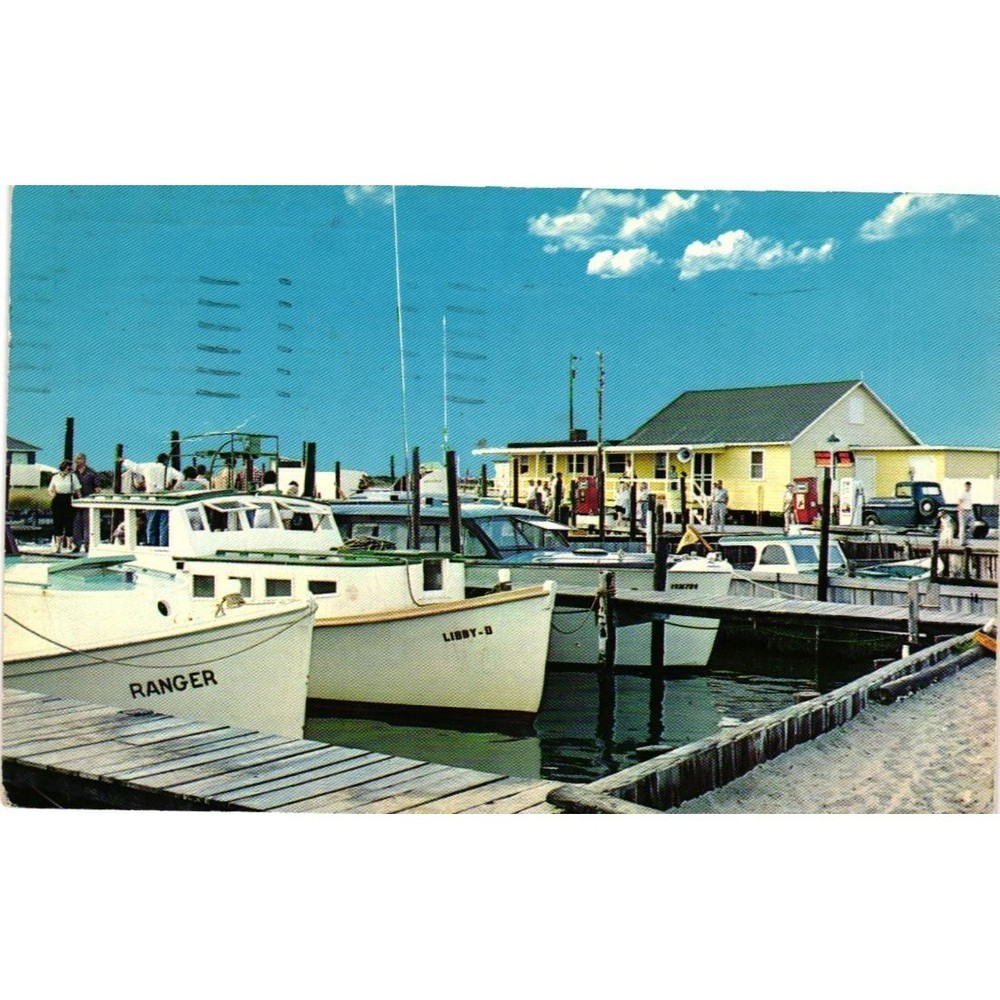 Vintage 1960 Oregon Inlet North Carolina Postcard Fishing Boats Ranger Libby-B
