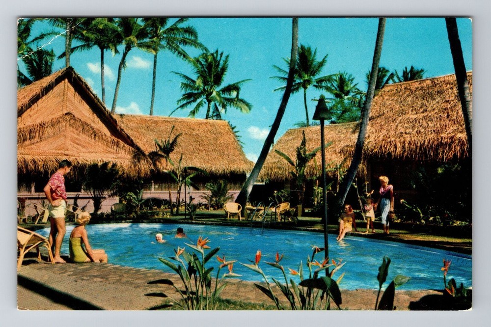 Waikiki Hawaii Hawaiian Village Poolside View Vintage Postcard Collectible