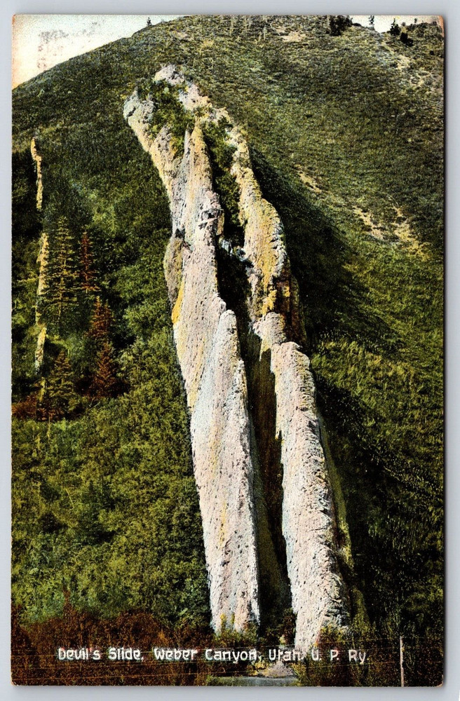 Vintage Old Outdoor Antique Postcard Devils Slide Weber Canyon Utah Usa