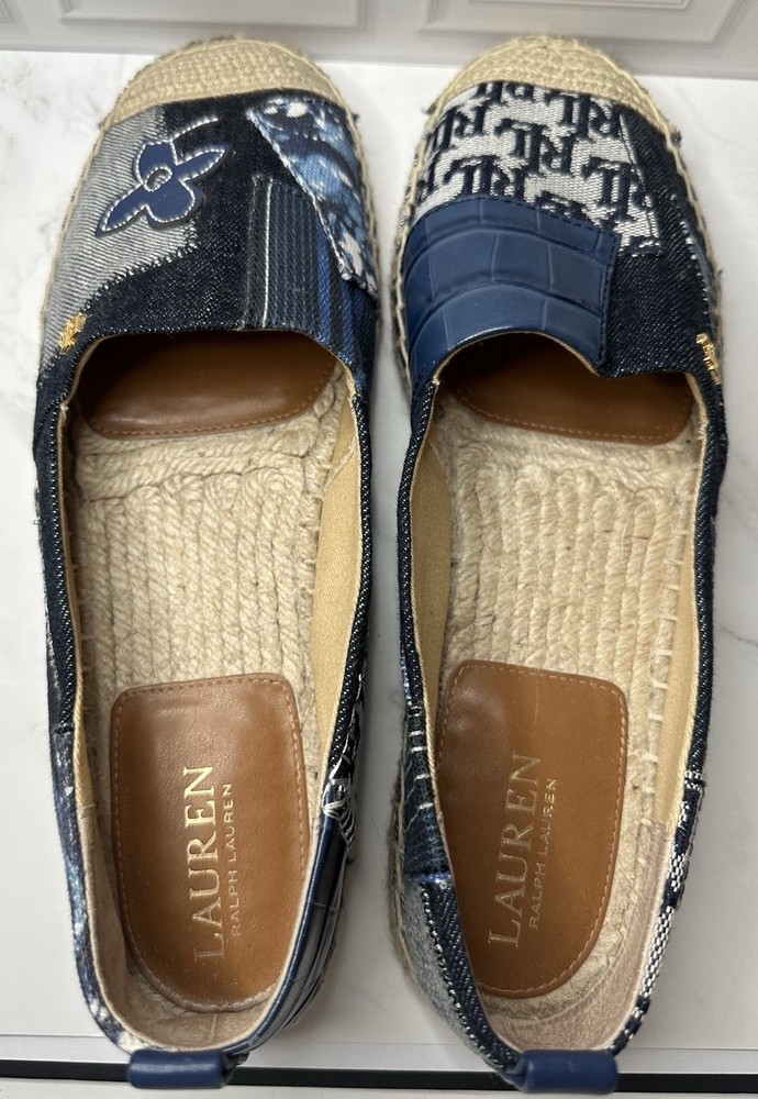 Lauren Ralph Lauren Patchwork Denim Logo Espadrille Flats Women’s 9