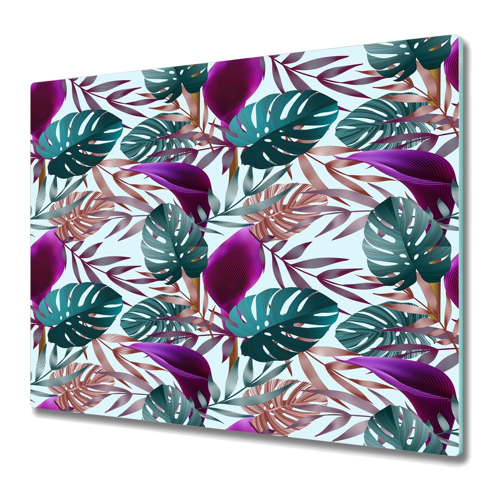 Glass Chopping Board Utensil Tropical flowers jungle purple and green 60x52