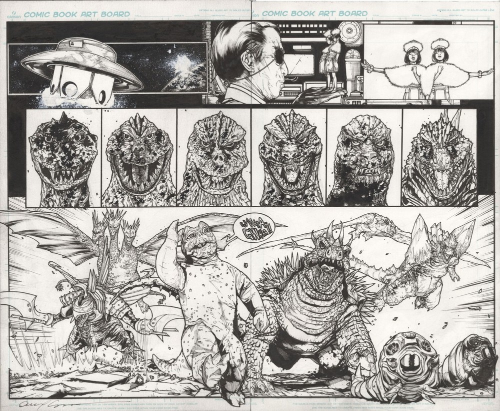 Godzilla Through the Ages Illustrated Signed DPS Art by Alex Sanchez