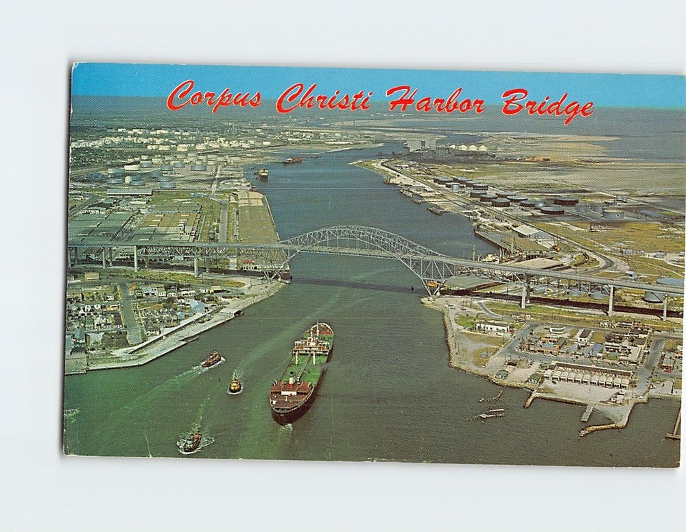 Postcard Aerial View of Corpus Christi Harbor Bridge Texas USA