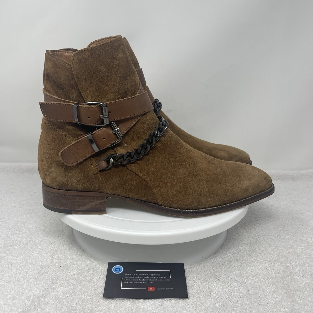 Aldo Eolophus Casual Ankle Boots Buckles Chains Brown Suede Zip Sides Men’s 8