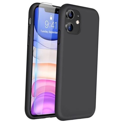 Designed for iPhone 11 Phone Case, with Screen Protector, Liquid Black