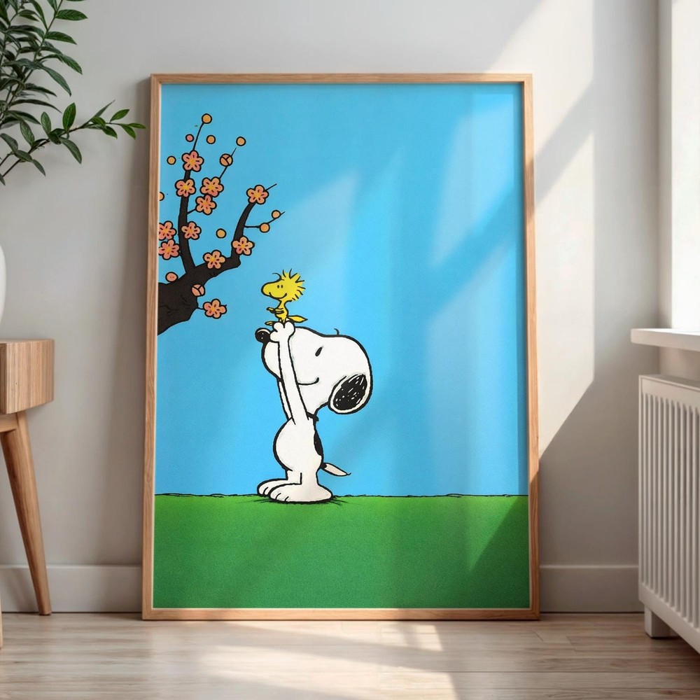Snoopy Snoopy and Woodstock Spring Cartoon Poster Cute Minimal Wall Art Print