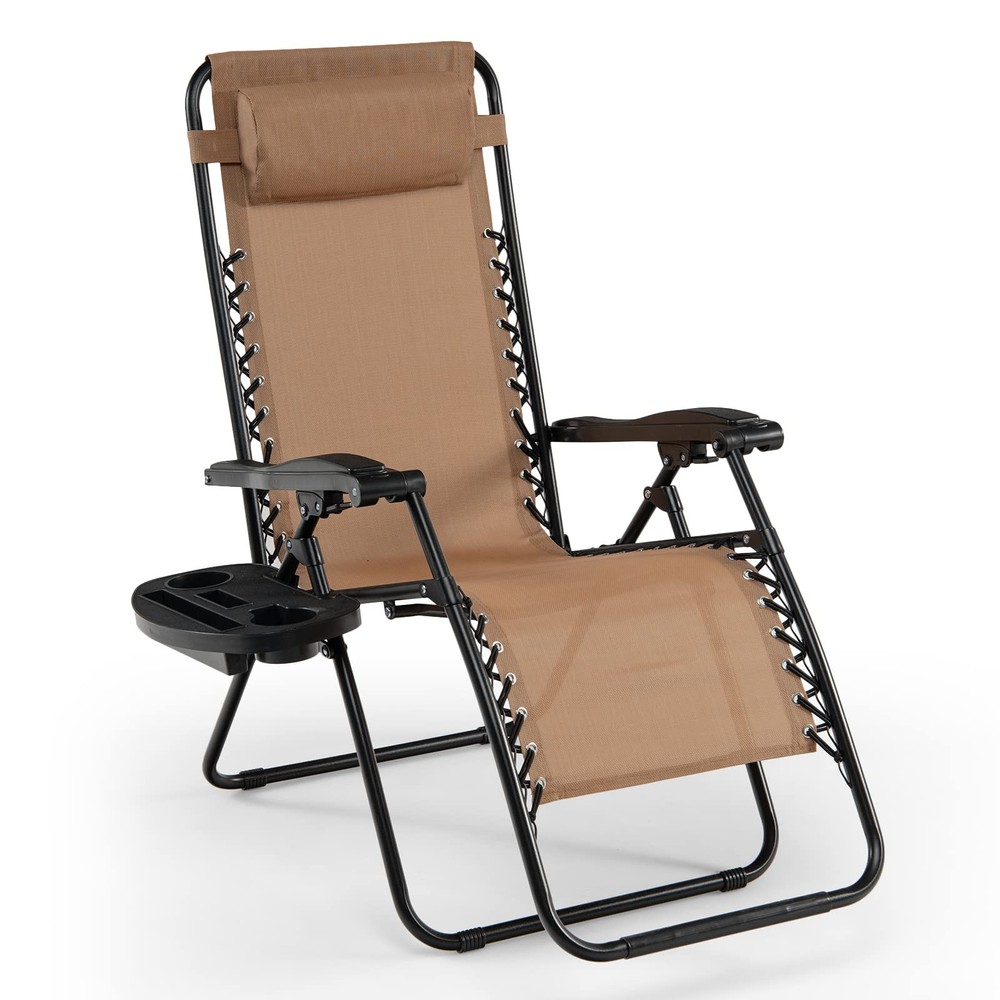Folding Zero Gravity Outdoor Lounge Chair with Detachable Pillow and Adjustable Design