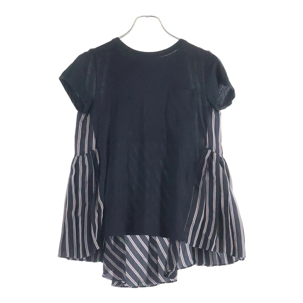 Sacai Black 17SS Pleated Crew Neck T-Shirt Size 1 Used Short Sleeve