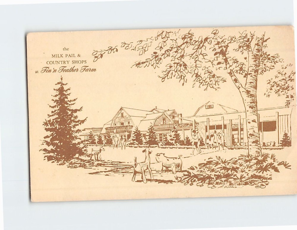 Postcard The Milk Pail  & Country Shops At Fin'n Feather Farm Dundee Illinois