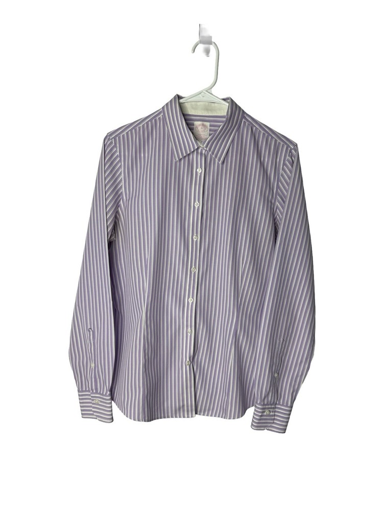 Brooks Brothers Tailored Fit Women’s Purple White Striped Button Shirt Non Iron