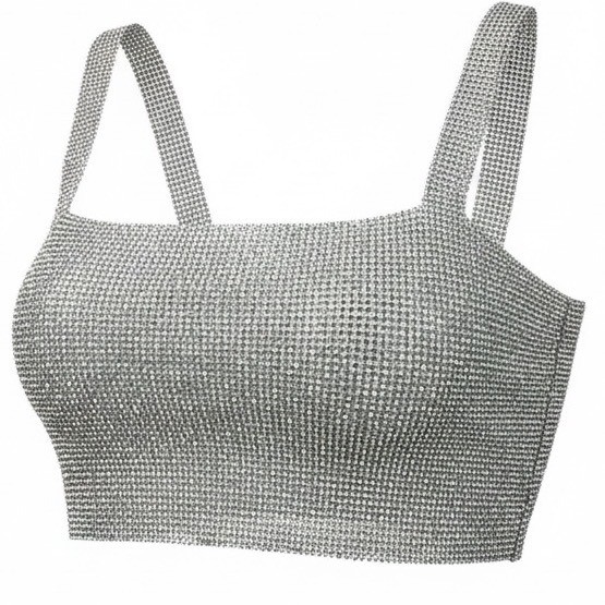 Silver Rhinestone Mesh Crop Top Bralette Sparkly Festival Rave Party Tank Top