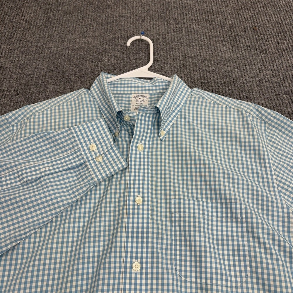 Brooks Brothers Button Up Mens XL Blue Cotton Gingham Regent Fit Preppy Style