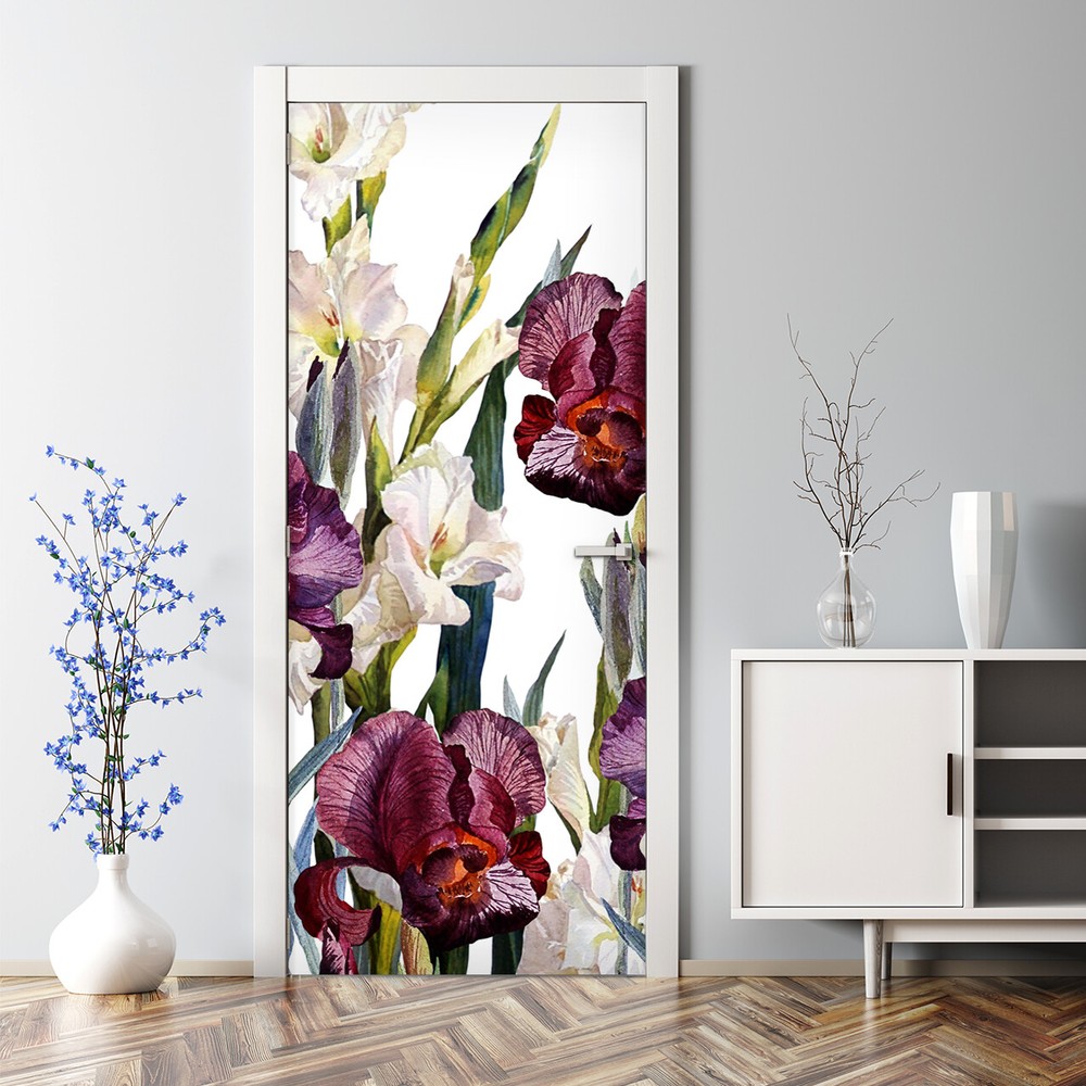 Decal Floral Vintage Meadow Floral Nature Flowers Art Bubble Free Door sticker