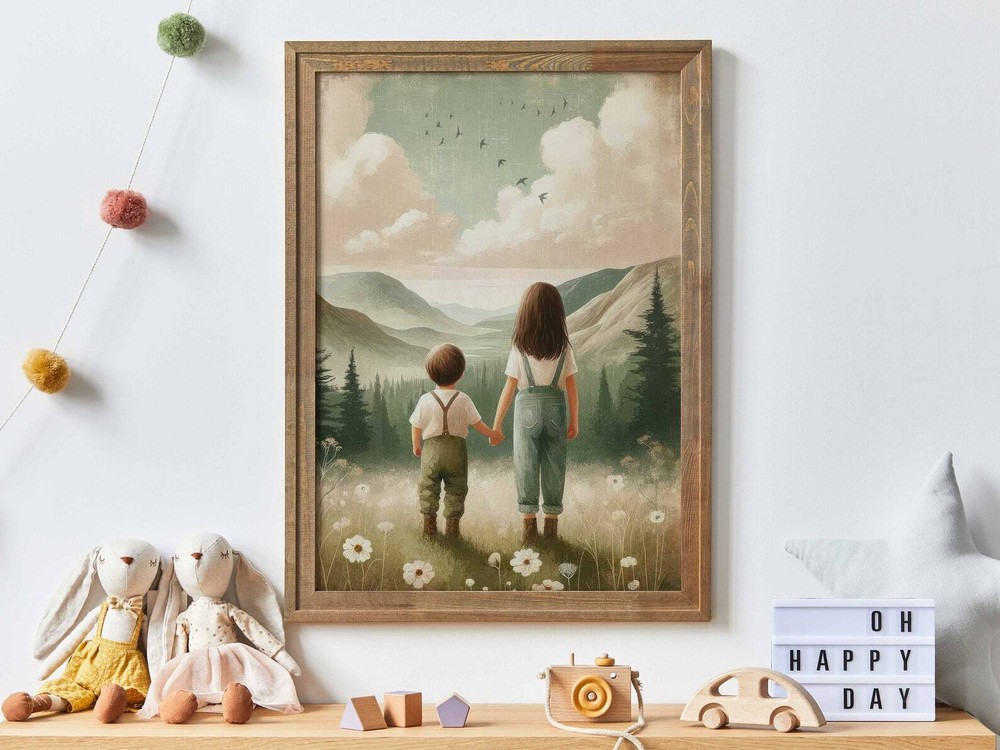 Brother Sister Print Siblings Adventure Decor Girl And Boy Painting Sibling