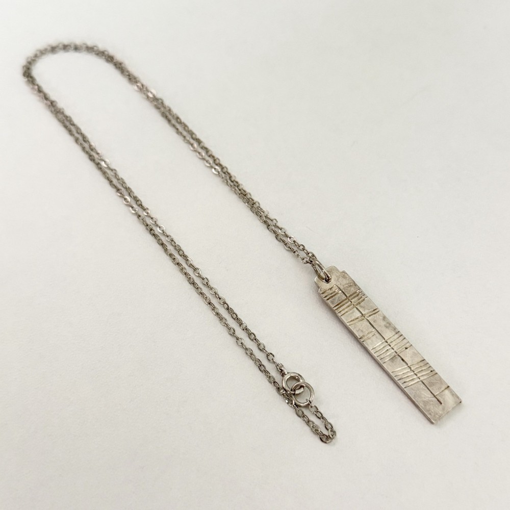 Vintage Sterling Silver Modernist Bar Geometric Pendant Chain Necklace 17