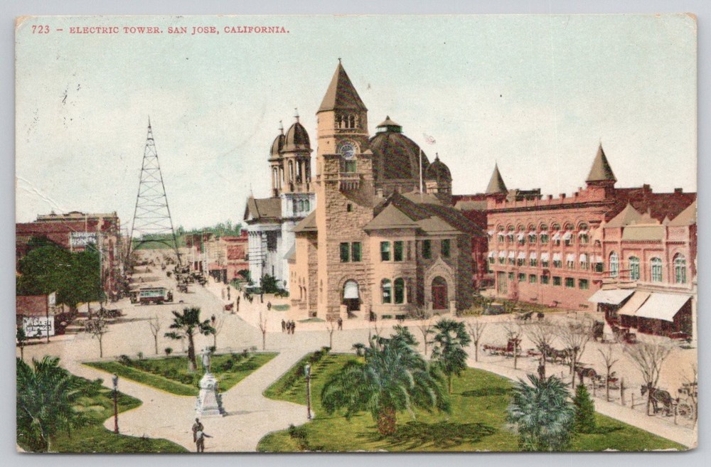 1908 San Jose CA Electric Tower Vintage Postcard Edward H Mitchell