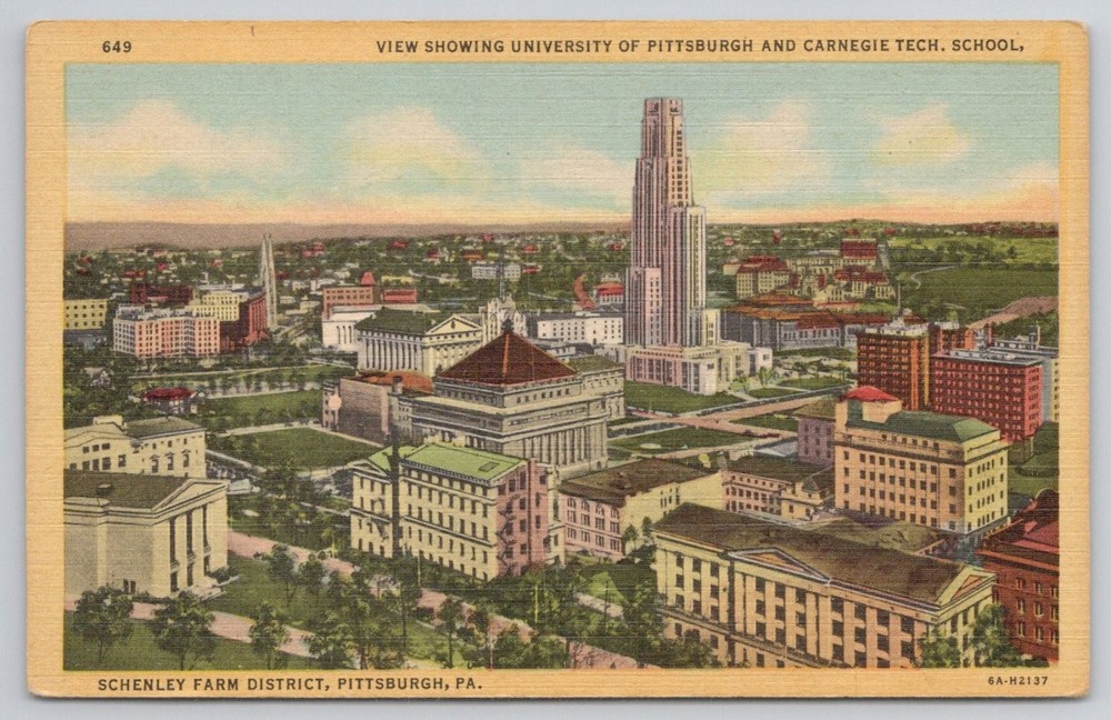 Pittsburgh PA University of Pittsburgh Carnegie Tech Linen Postcard