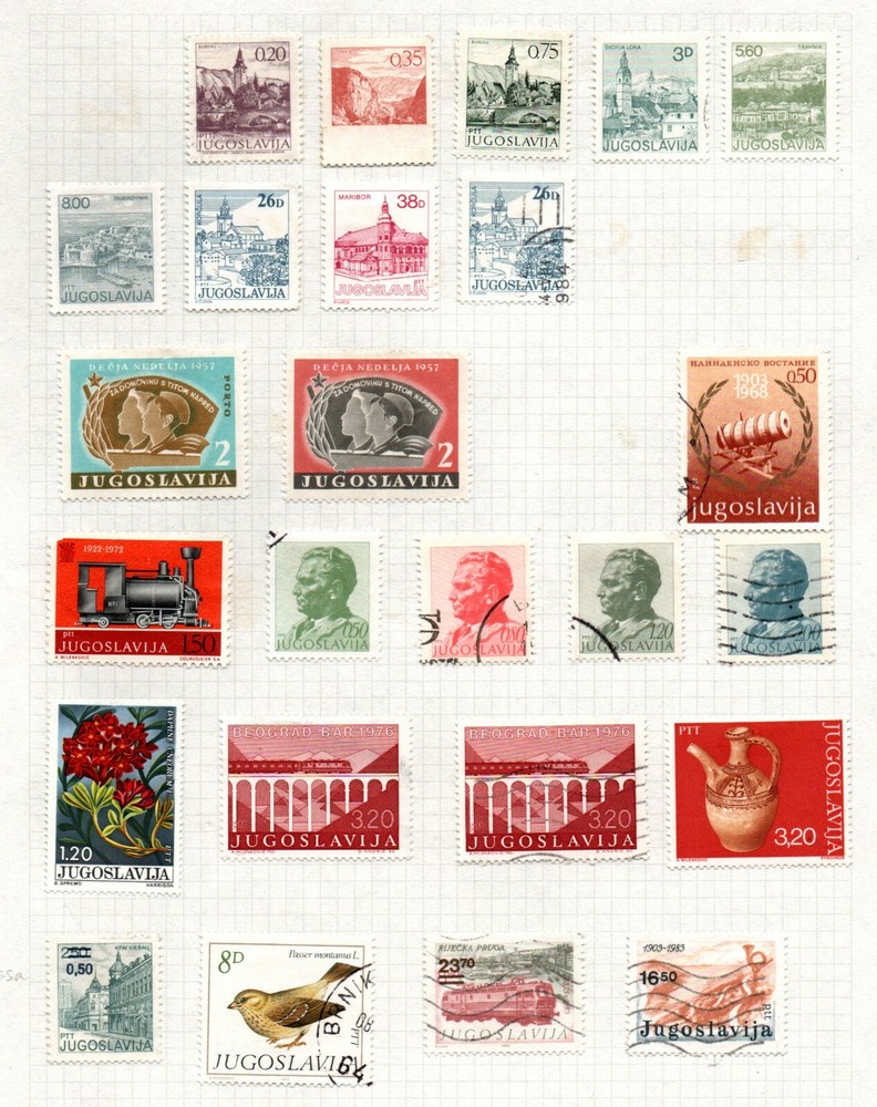 Yugoslavia selection of 25 stamps mounted on album page.