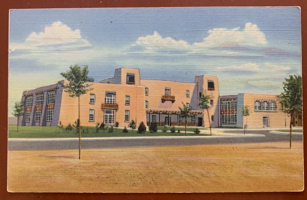 UNIVERSITY OF NEW MEXICO Albuquerque Admin Building Linen Postcard c1945