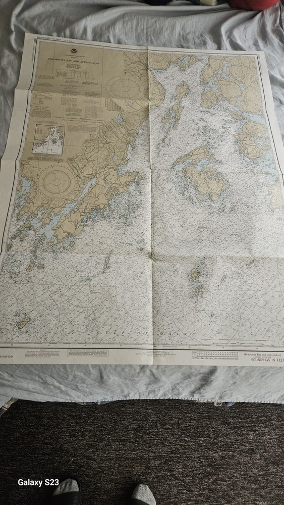 48 X36 1962 Map Nautical Chart  Dailing MAINE Penobscot BAY approachesRockland Loran-c overprinted 1985