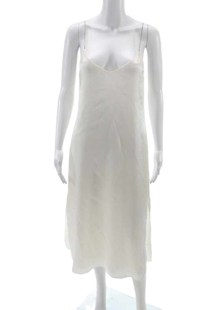 LELUXE Women White V Neck Sleeveless Slip Dress Knee Length Size SFree Shipping in US $100+ Orders | $6.95 Orders Below