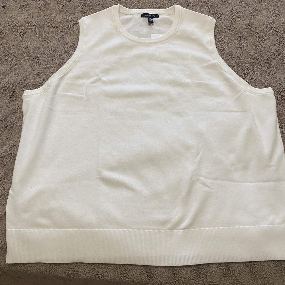 NEW Lands End Womens 3X Plus White Cotton Blended Tank Top 24-26W