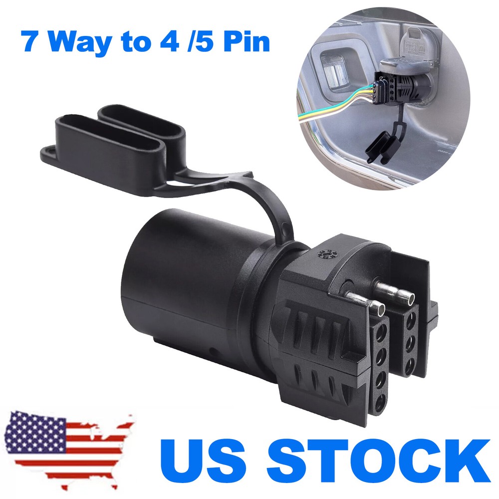 Trailer Plug Adapter 7 Pin to 4 and 5 Flat Blade Connector for RV Boat Caravan