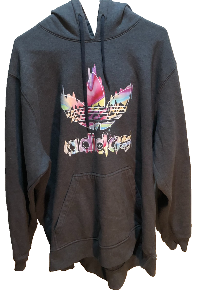 adidas Abstract Trefoil Logo Graphic Design Gray Pullover Sweatshirt Hoodie 3XL-image