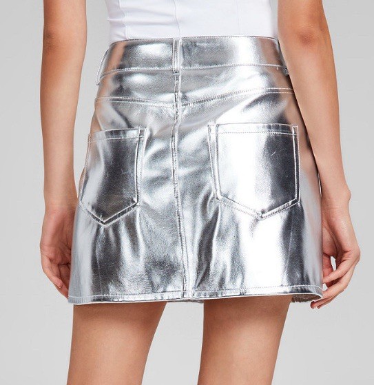 And Now This Faux Leather Silver Metallic Mini Skirt Size XXL NWT!