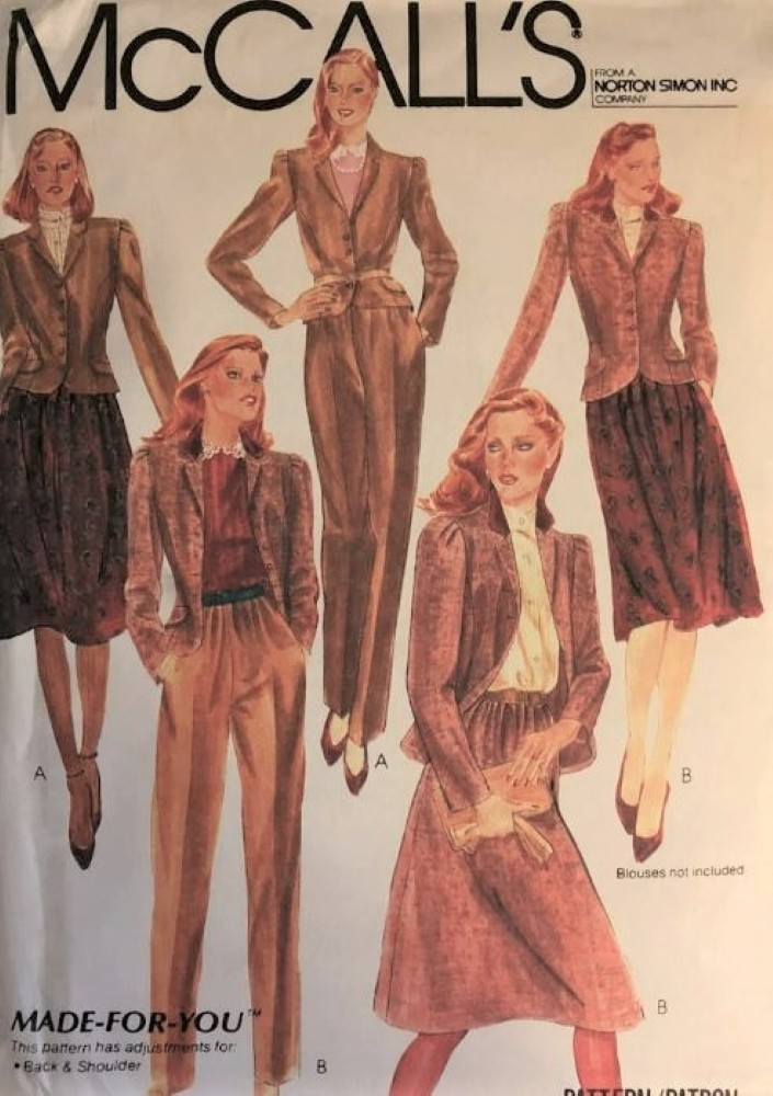 VTG McCalls 7303 Womens 8 Chic Suit Steampunk Jacket Hi-Rise Pants Skirt Pattern