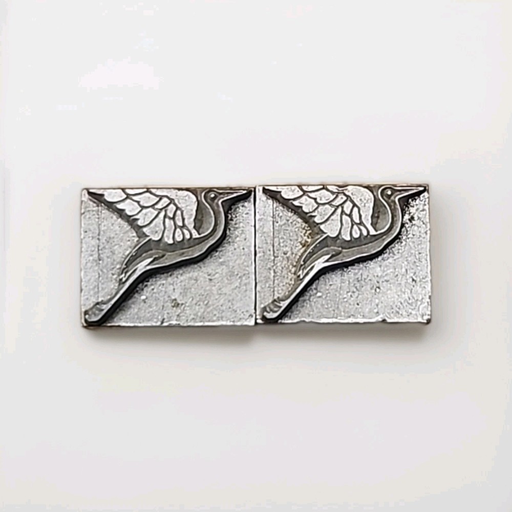 Set Of 2 Vtg Metal Great Blue Heron Letterpress Printing Block Stamps