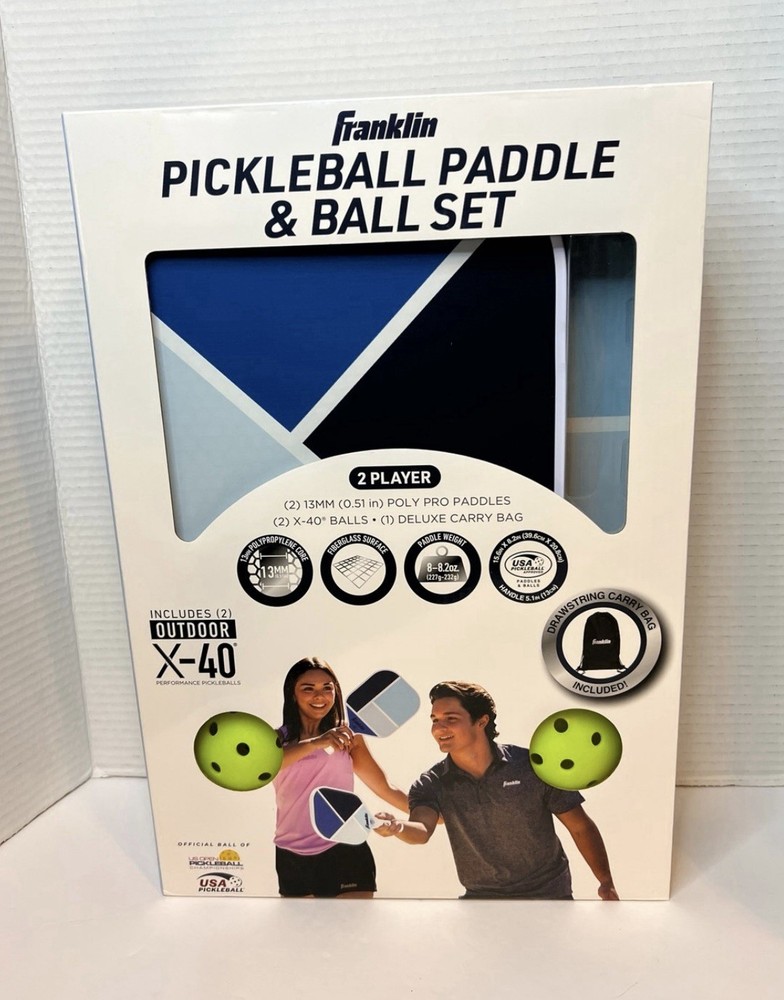 Franklin Pickleball Set New 2 Poly Pro Paddles Two X-40 Performance Balls 13mm