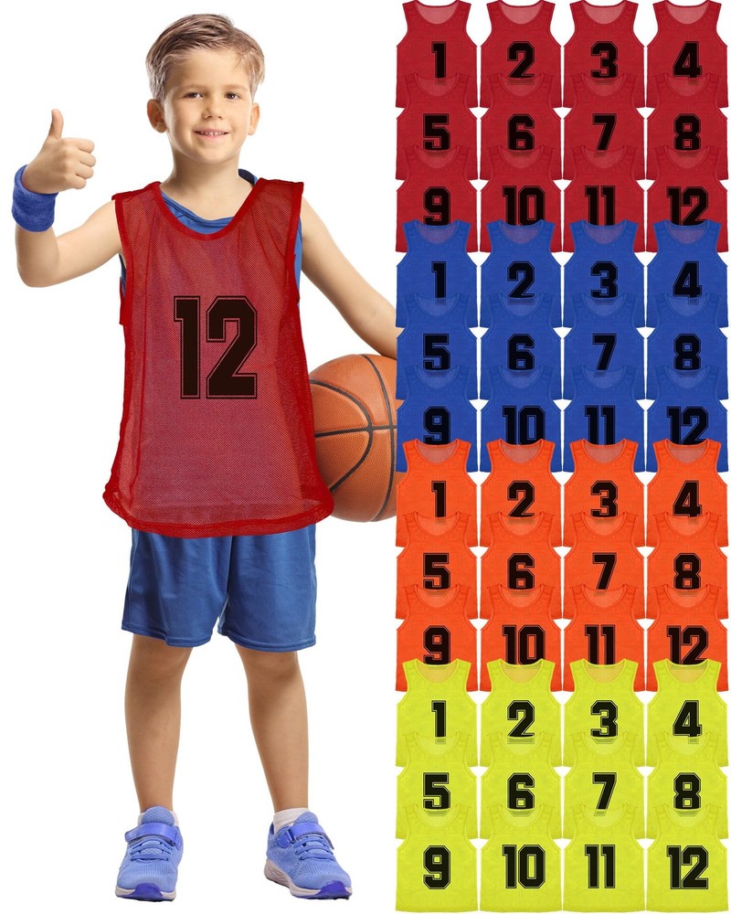 48 Pcs Pinnies for Sports Youth Pinnies Nylon Mesh Basketball Team Practice J...