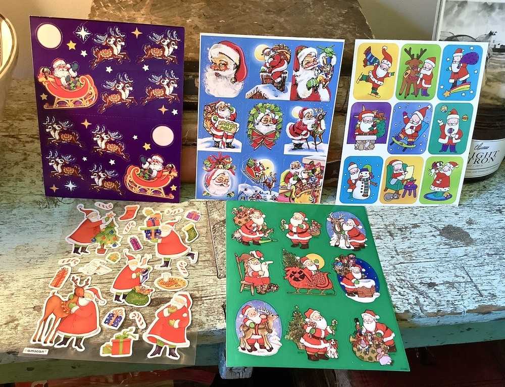 Set of 5 Vintage Christmas Santa Claus Sticker Sheets Paper Magic AGC Amscan