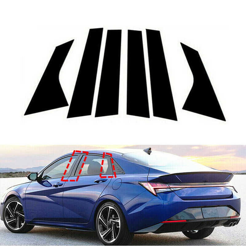 6X Glossy Black Pillar Posts Door Window Trim Fit For Hyundai Elantra 2021-2023