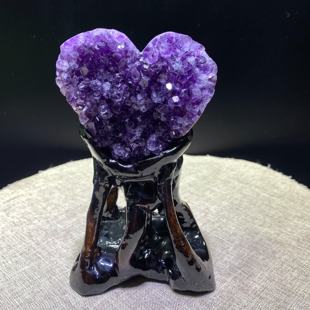 45g Natural Amethyst Heart Geode Quartz Crystal for Reiki Healing with Display Stand