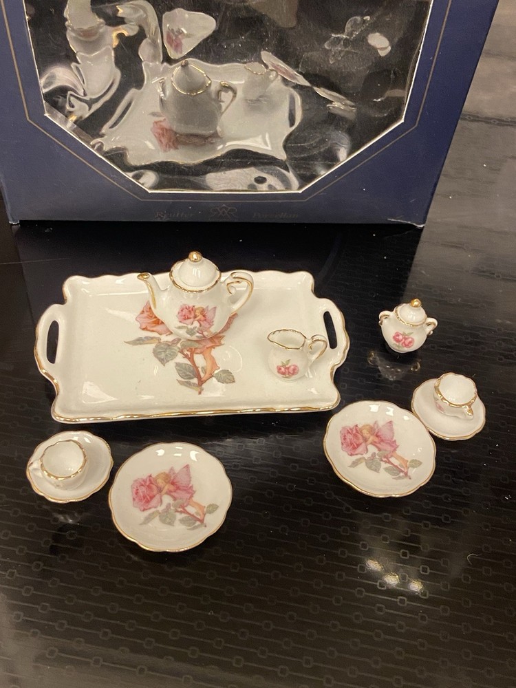 Reutter Porcelain Tea Setting Dollhouse Miniature Orig Box Roses