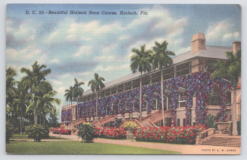 Linen~Exterior Hialeah Race Course @ Hialeah Florida~Vintage Postcard