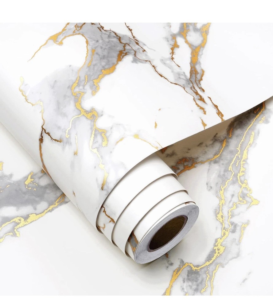 Funstick Thick White Marble Contact Paper for Countertops Cabinets Waterproof