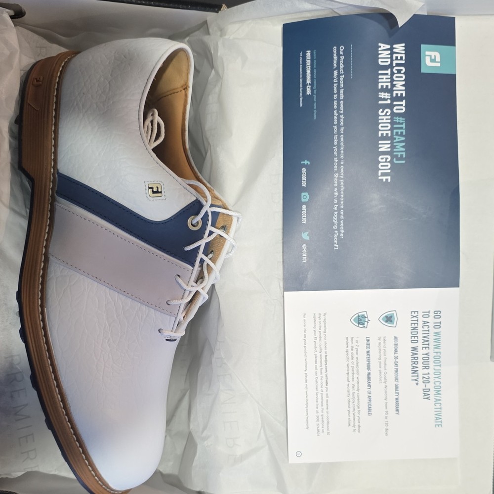 FootJoy Premiere Series Men's White Blue Golf Sneaker Spiked Shoes Size 13